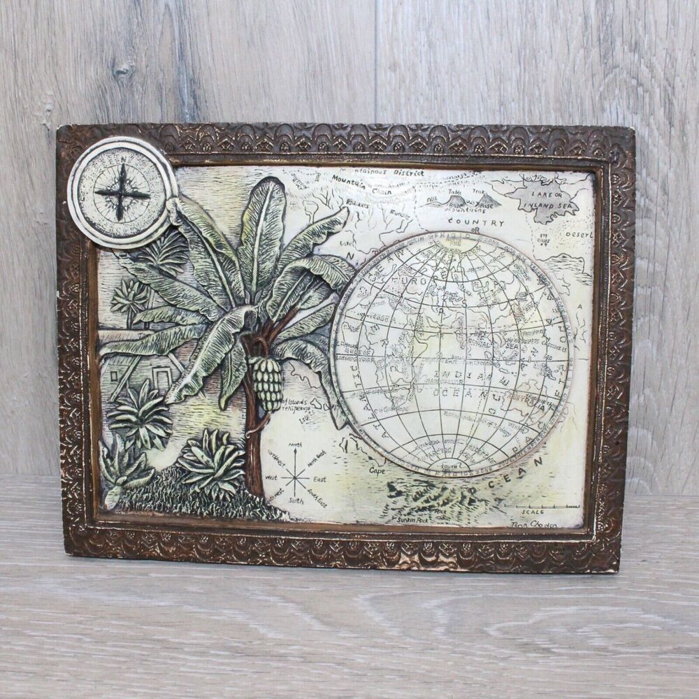 World Map Tropical Island 9" x 7" - 3d Wall Art Frame With Signature